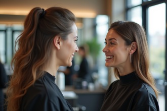 Coiffeur conseillant un client dans un salon moderne