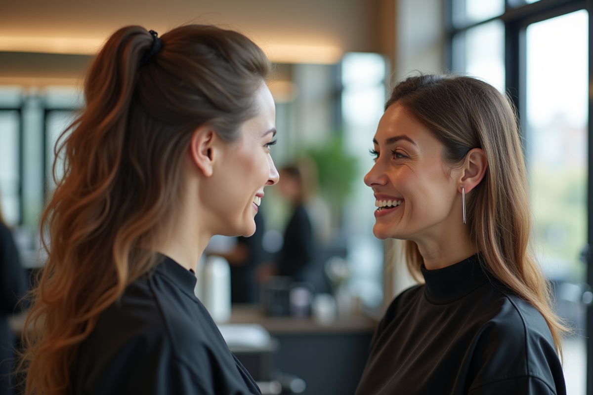 Coiffeur conseillant un client dans un salon moderne
