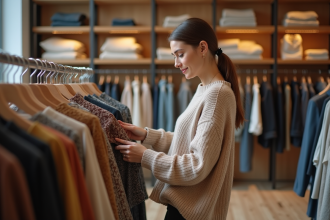 Femme élégante dans une boutique de vêtements moderne