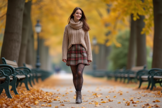 Femme élégante dans un parc parisien en automne