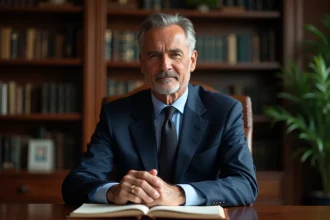 Homme d'affaires en costume dans un bureau élégant