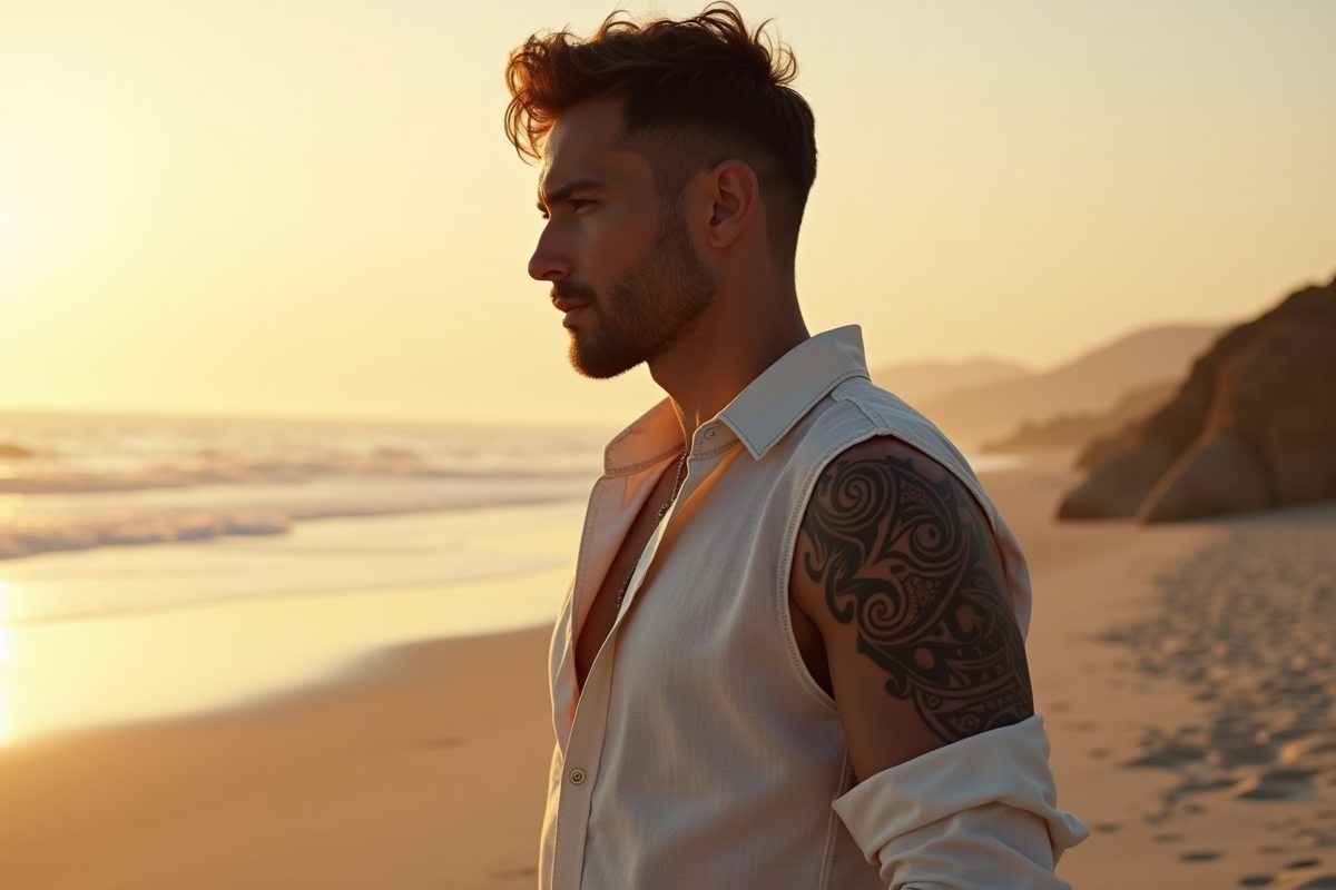 Homme avec tatouage Maori sur l