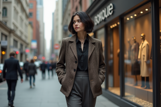 Jeune femme élégante dans la rue mode et luxe