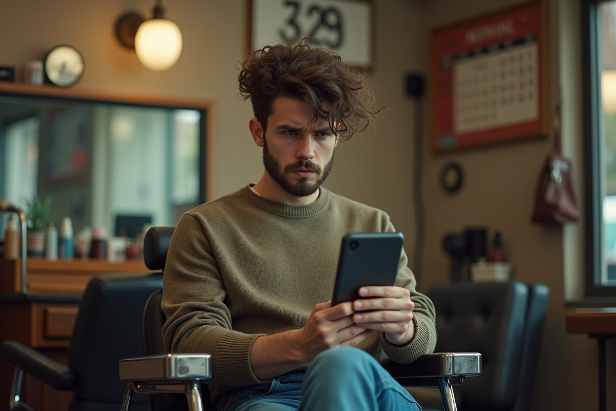 Jeune homme inquiet regardant sa coupe de cheveux imparfaite