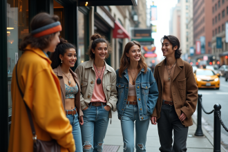 Groupe de jeunes fashionistas dans la rue de New York lors de NYFW 2001