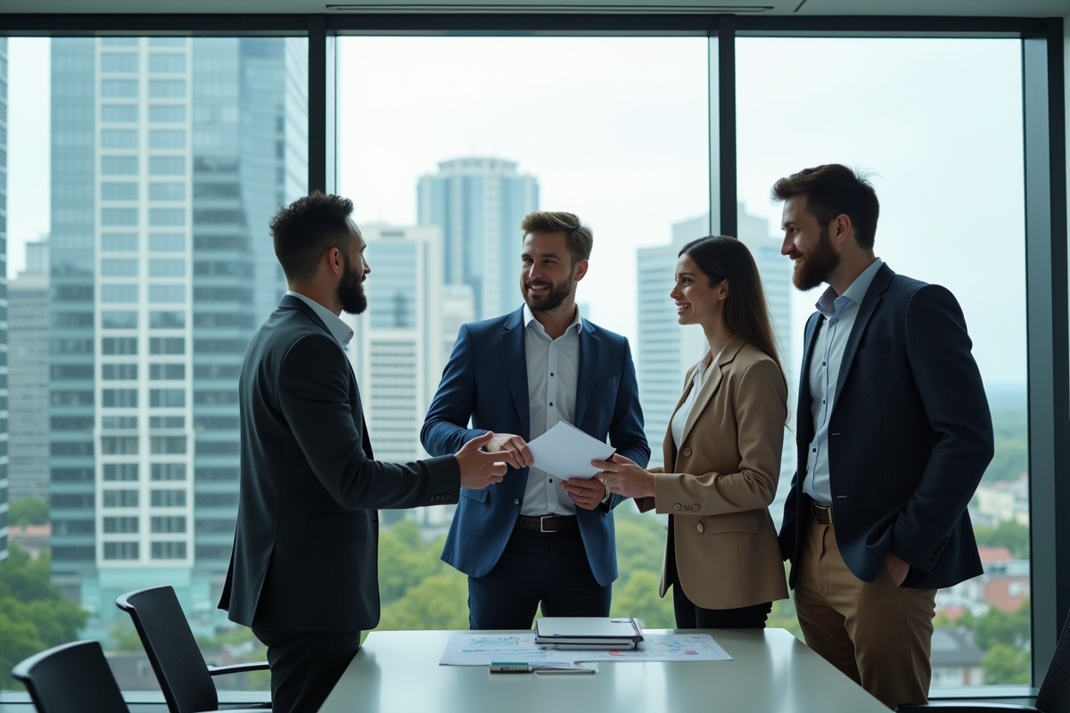 Groupe de professionnels analysant des logos en réunion